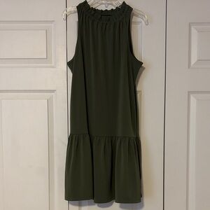 Banana Republic Olive Green Sleeveless Ruffle-Neck Dress